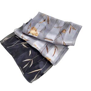 ECHO Women's Floral Stripe Print Neutral Tones Oblong Scarf 100% Silk